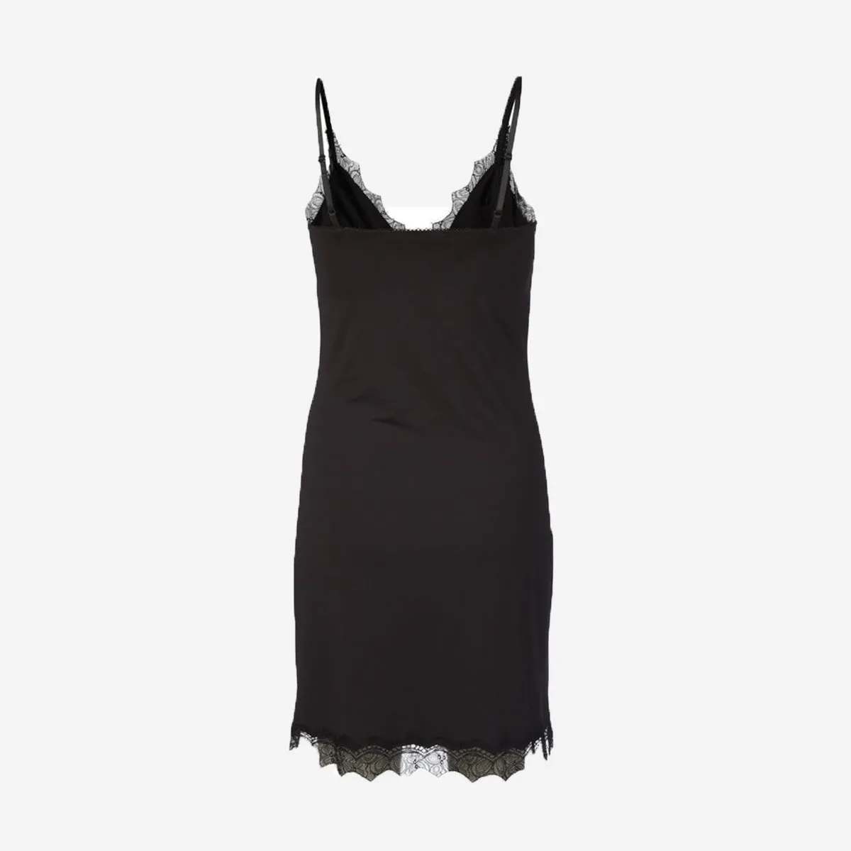 LACE EDGED STRAP DRESS - BLACK