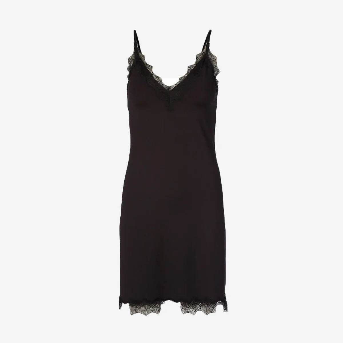 LACE EDGED STRAP DRESS - BLACK