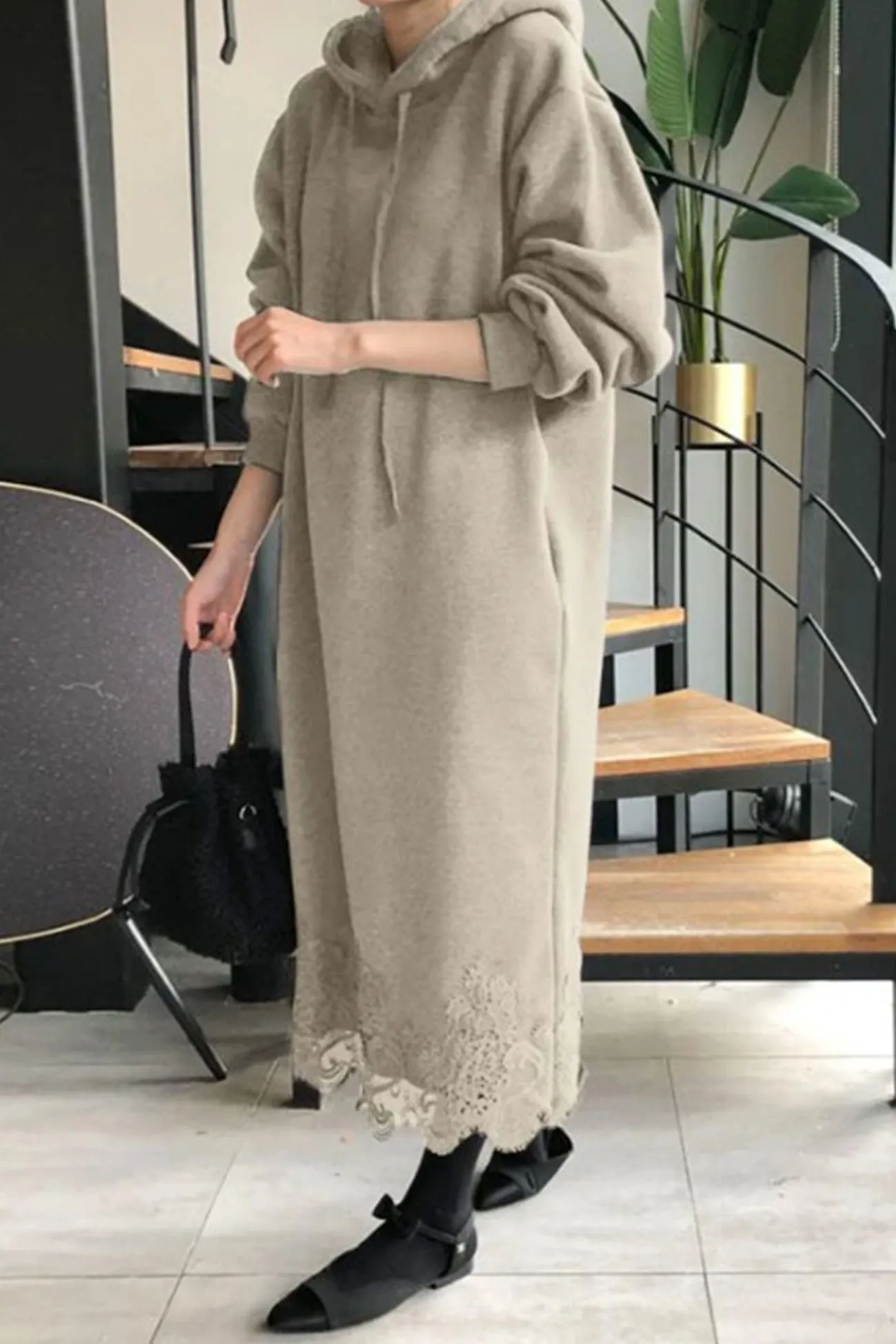 Lace Hem Hoodie Dress