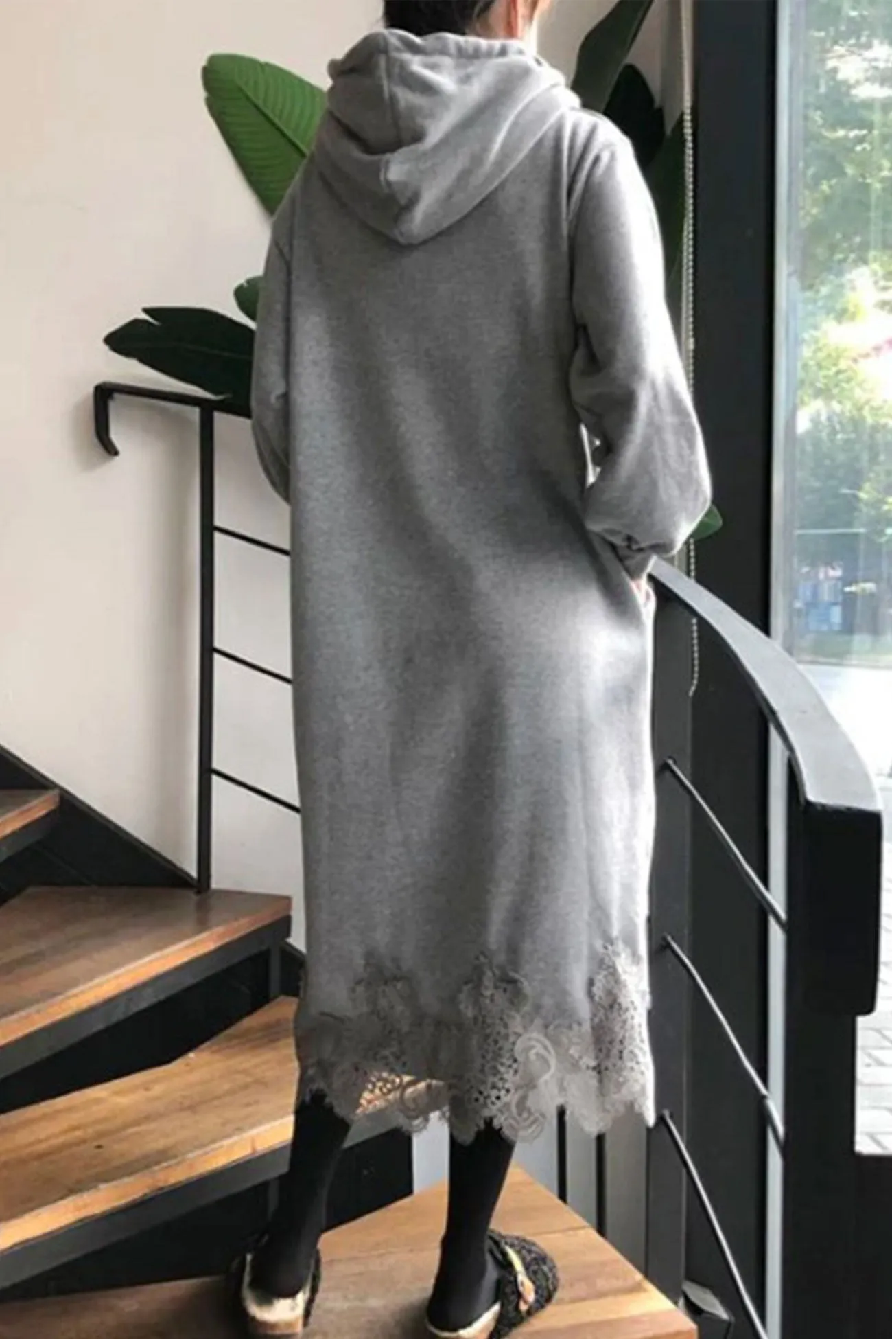 Lace Hem Hoodie Dress