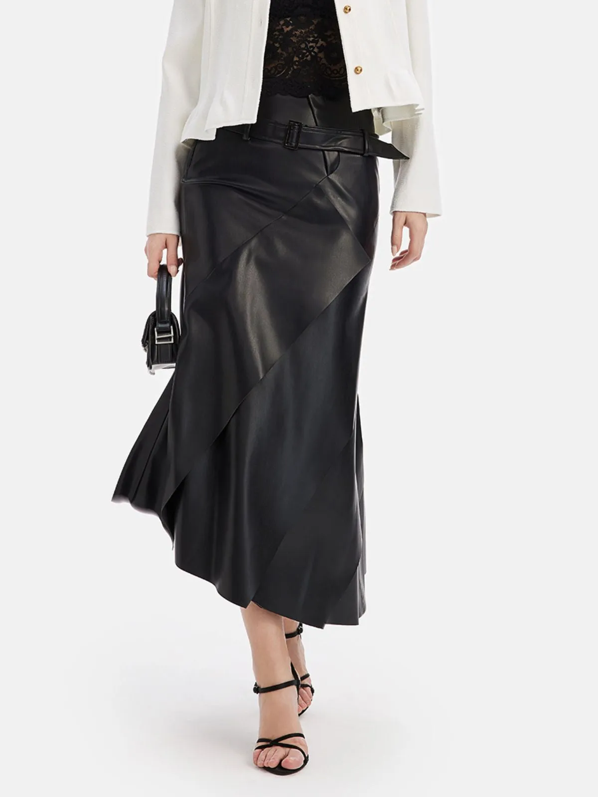 Layered Asymmetrical Leather Skirt