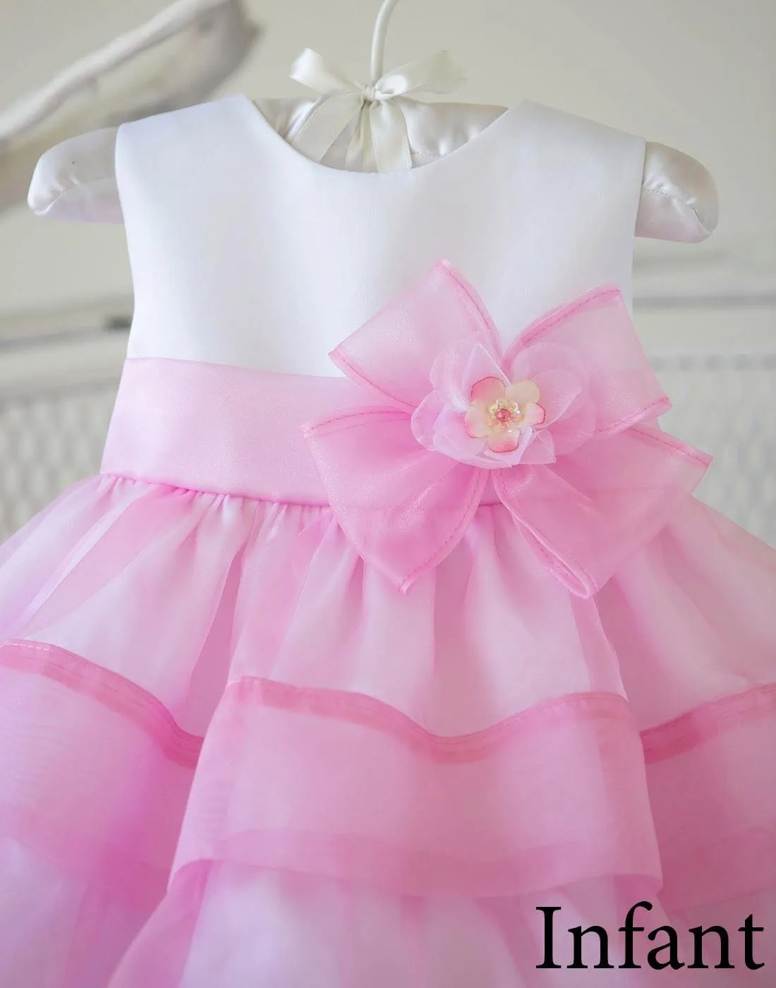 Layered Mirror Organza and Satin Dress - Pink