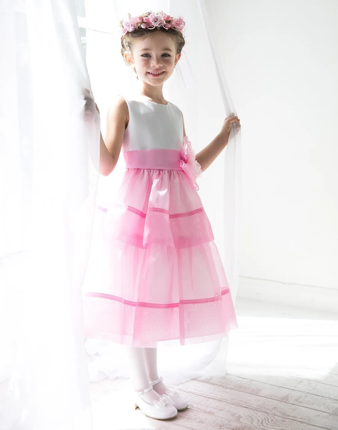 Layered Mirror Organza and Satin Dress - Pink