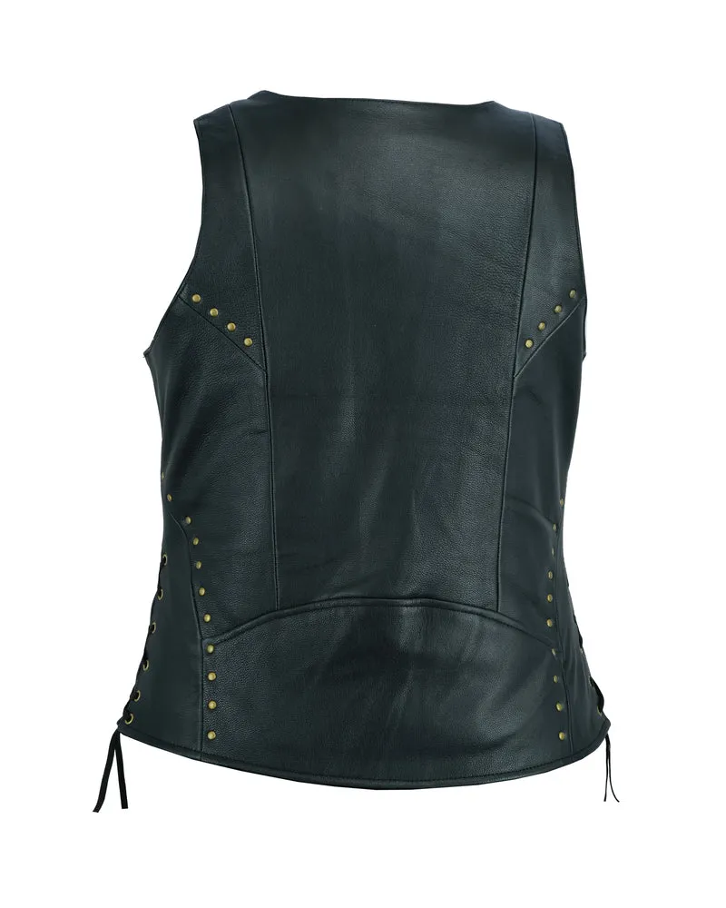 Leather Women's SXY Zippered Vest with all over Lacing Detail