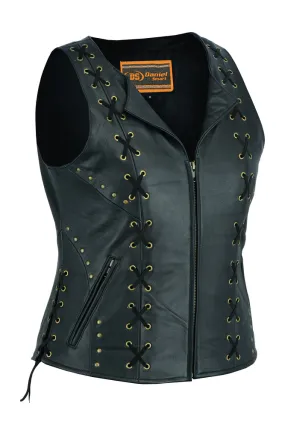 Leather Women's SXY Zippered Vest with all over Lacing Detail