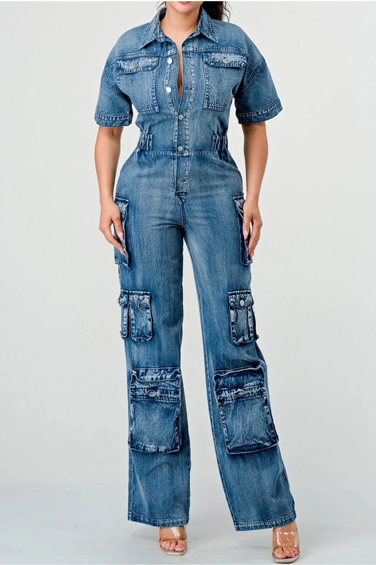 Life Is A Ruffle Wave Jumpsuit Denim