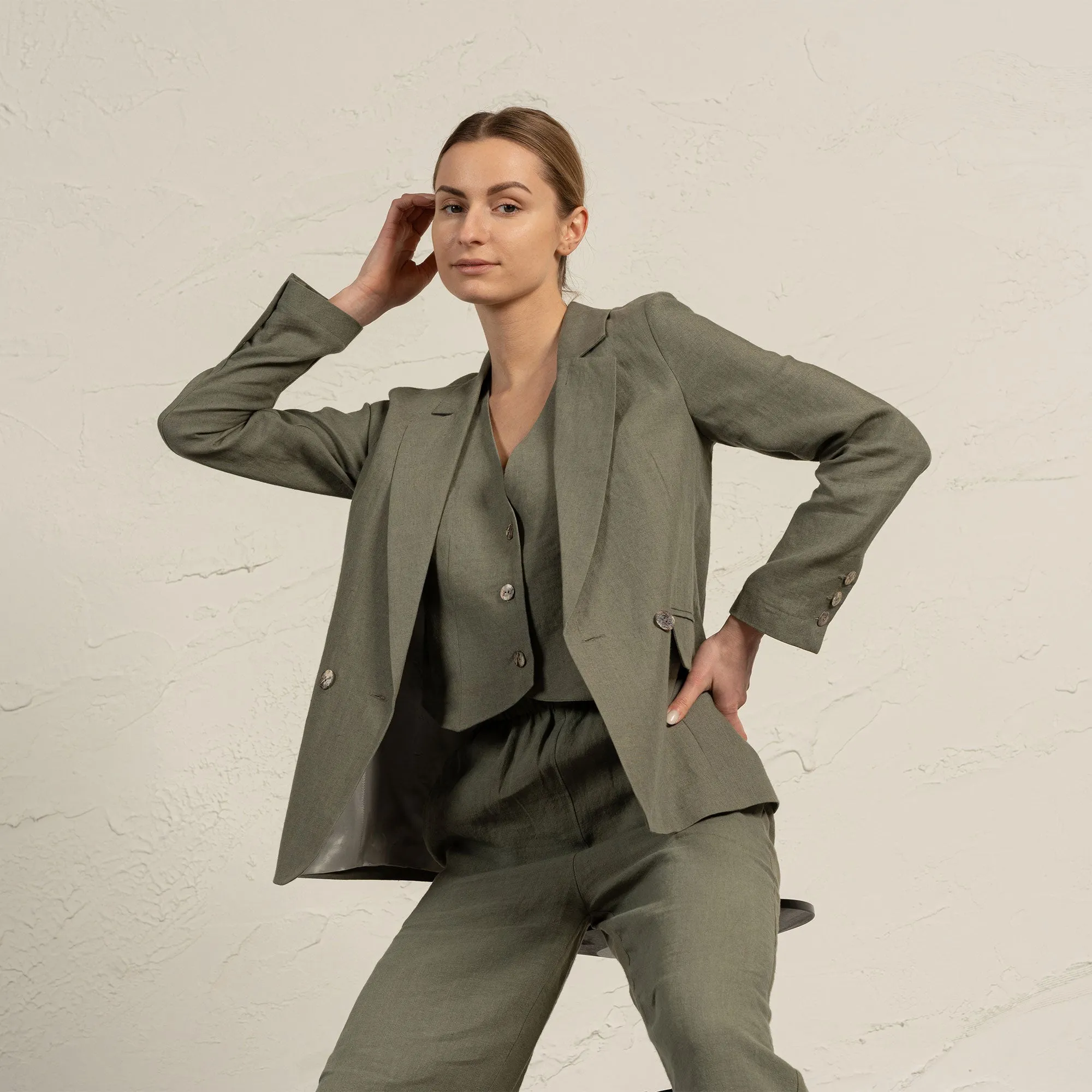 Linen Blazer, Vest & Pants 3-Piece