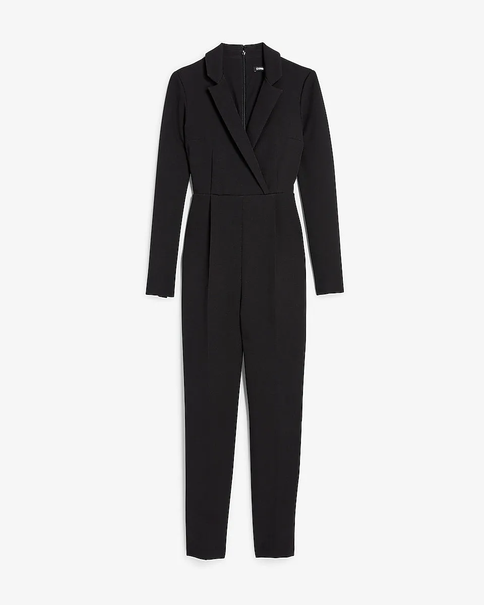 Long Sleeve Blazer Jumpsuit in Pitch Black