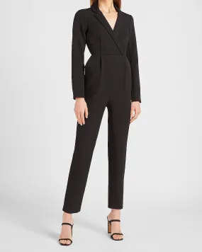 Long Sleeve Blazer Jumpsuit in Pitch Black