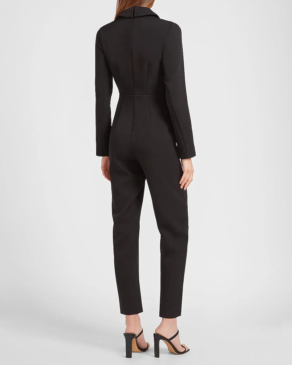 Long Sleeve Blazer Jumpsuit in Pitch Black