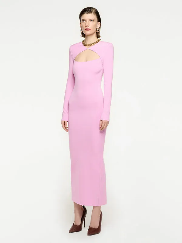 Long Sleeve Knit Midi Dress in Pink