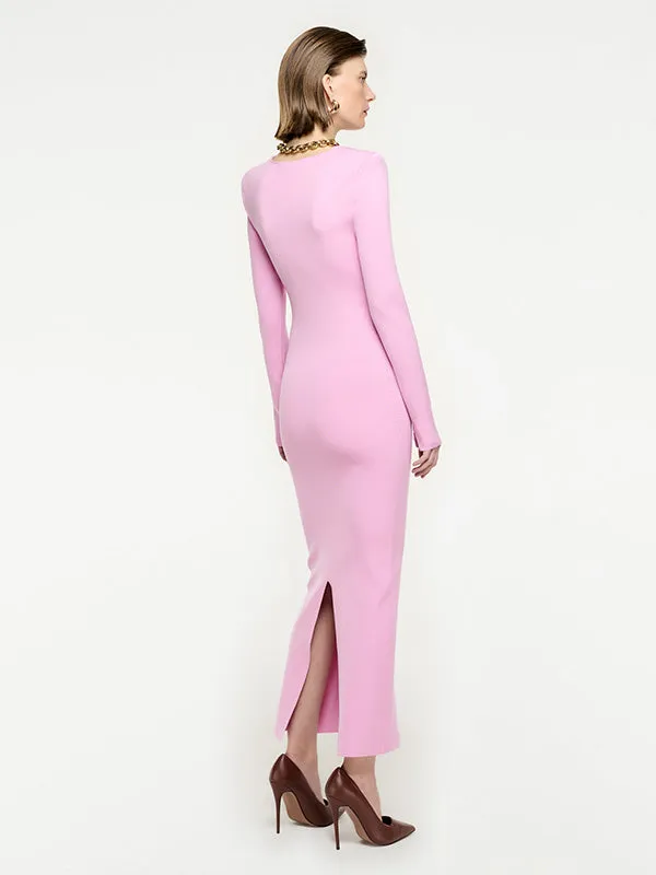 Long Sleeve Knit Midi Dress in Pink