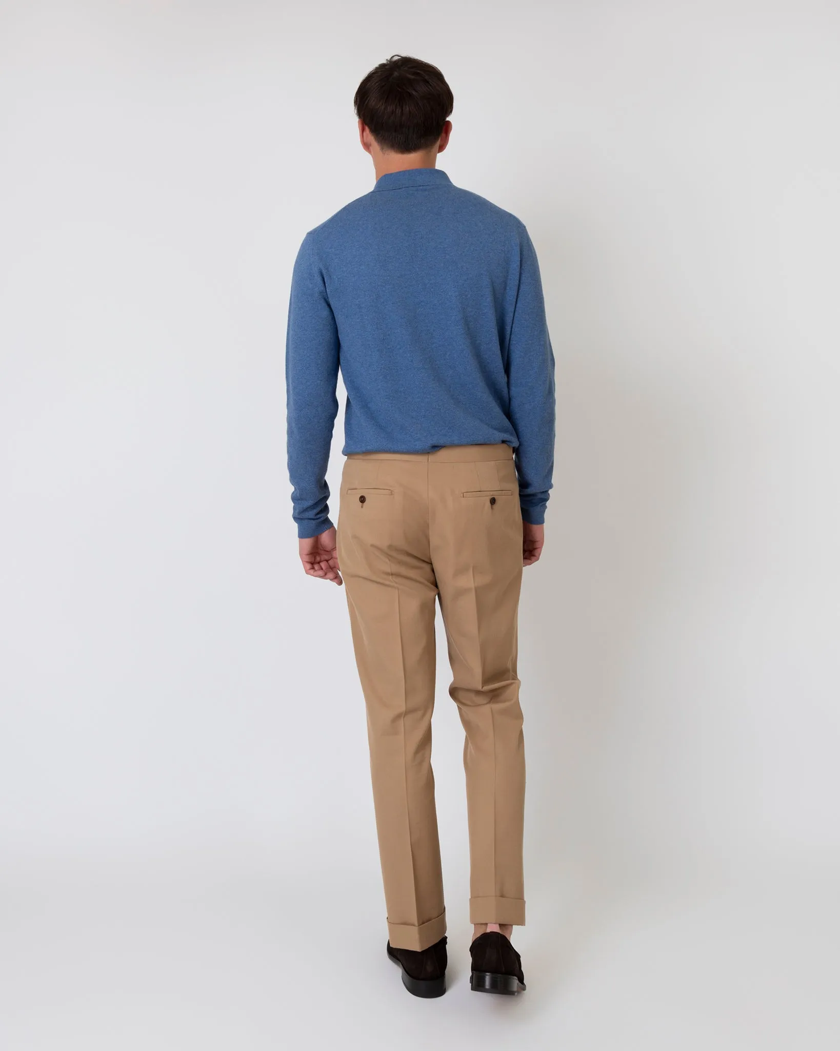 Long-Sleeved Rally Polo Sweater in Harbour Blue Cotton/Cashmere