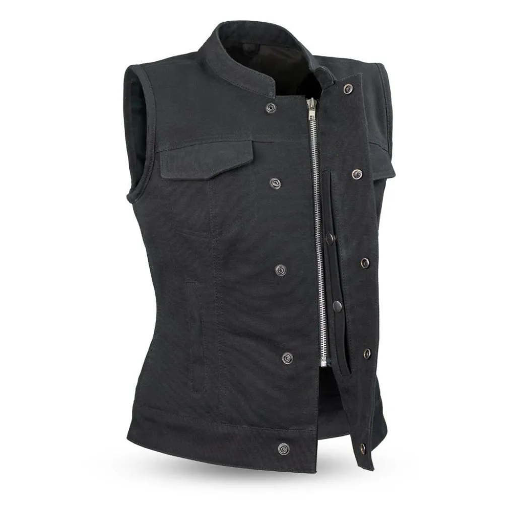 Ludlow Women's Motorcycle Canvas Vest  - Extreme Biker Leather