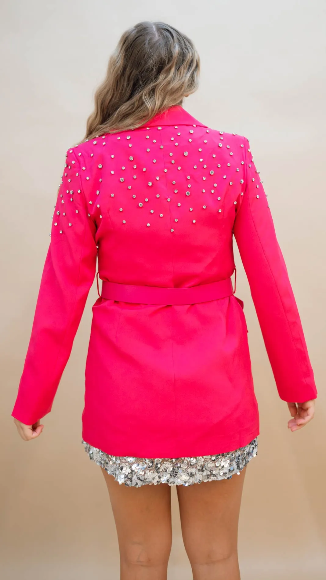 Magenta Diamond Studded Blazer