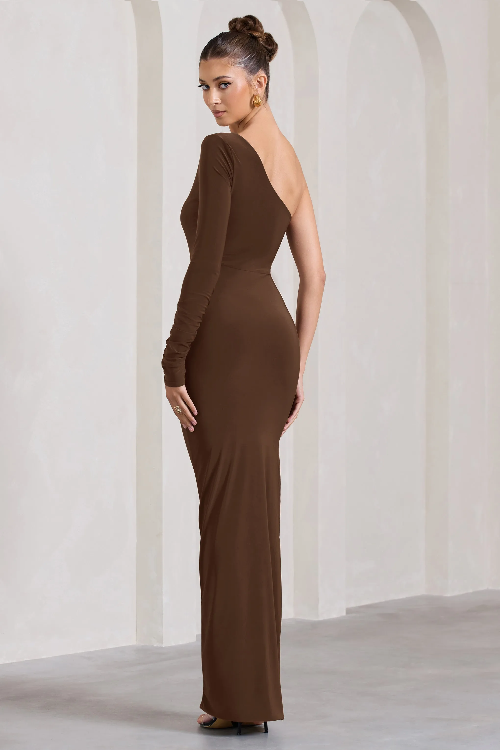 Mallory | Chocolate Brown Asymmetric Split Maxi Dress