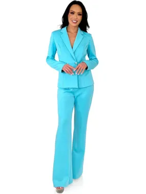 Marc Defang 8124 Scuba Pageant Jumpsuit Formal Interview Pant Suit Blazer Button