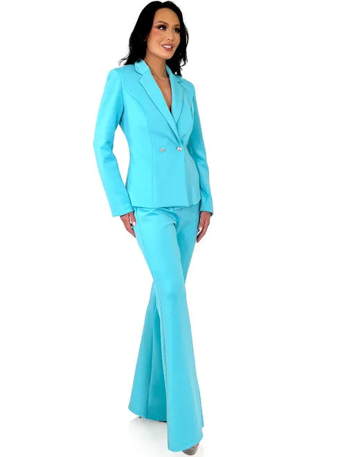 Marc Defang 8124 Scuba Pageant Jumpsuit Formal Interview Pant Suit Blazer Button