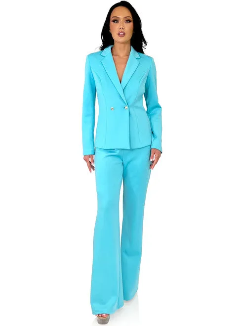 Marc Defang 8124 Scuba Pageant Jumpsuit Formal Interview Pant Suit Blazer Button