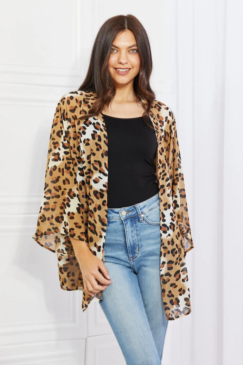 Melody Wild Muse Full Size Animal Print Kimono in Camel