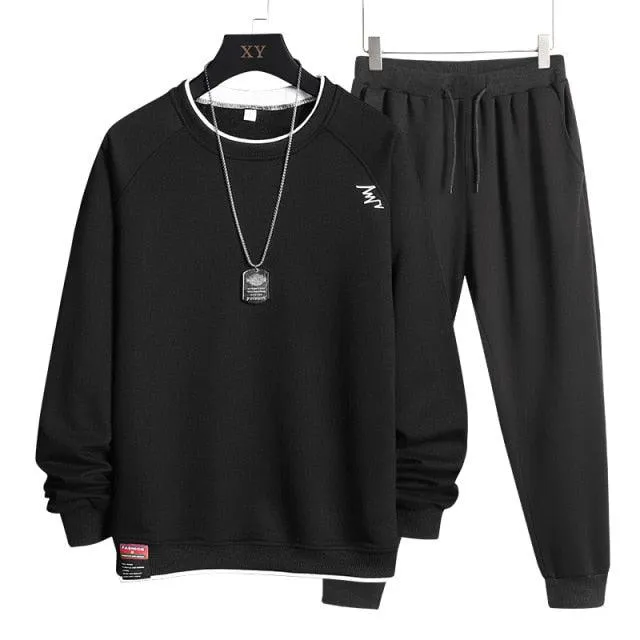 Men Casual Sweatshirts Two Piece Set Pullover Hoodies with Pants Plus Size