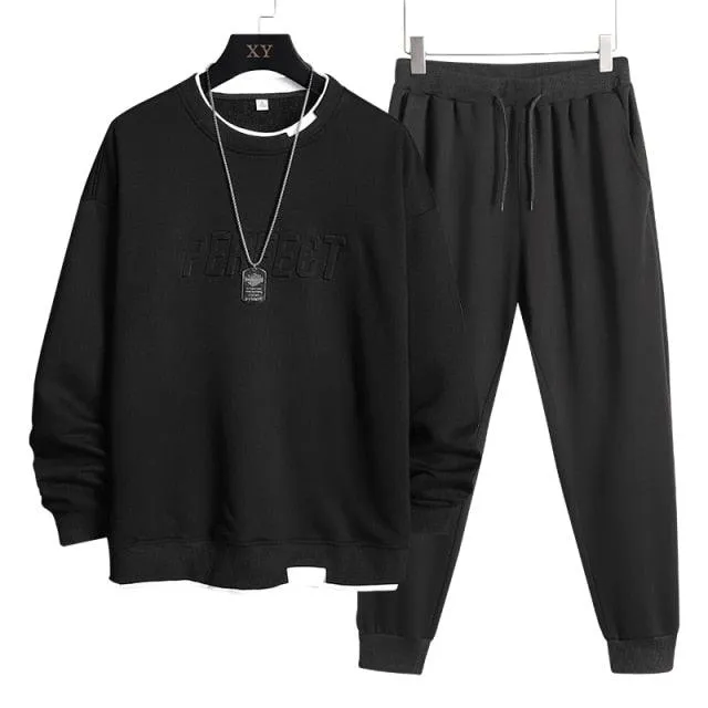 Men Casual Sweatshirts Two Piece Set Pullover Hoodies with Pants Plus Size