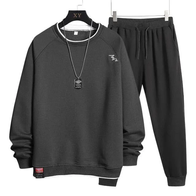 Men Casual Sweatshirts Two Piece Set Pullover Hoodies with Pants Plus Size