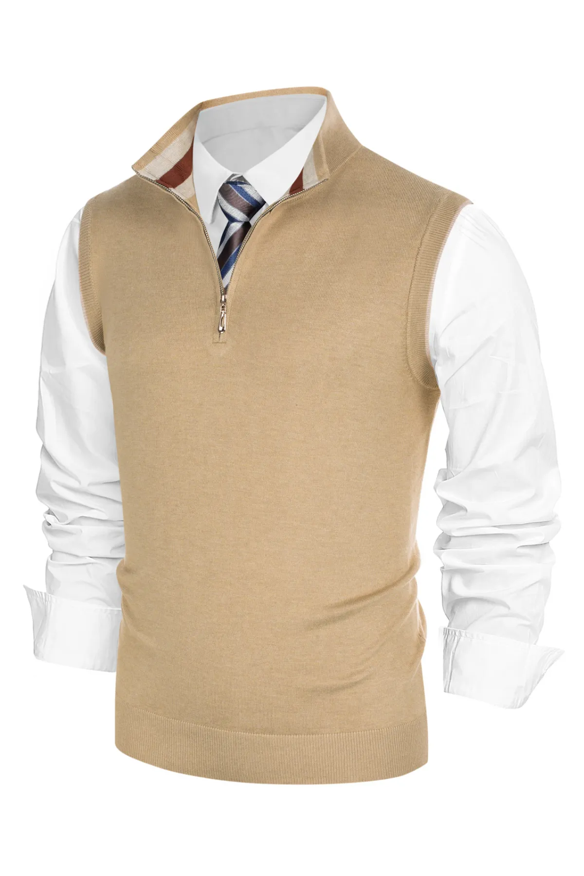 Men Stand Collar Sweater Vest Sleeveless Zip-up Neck Pullover Knitwear