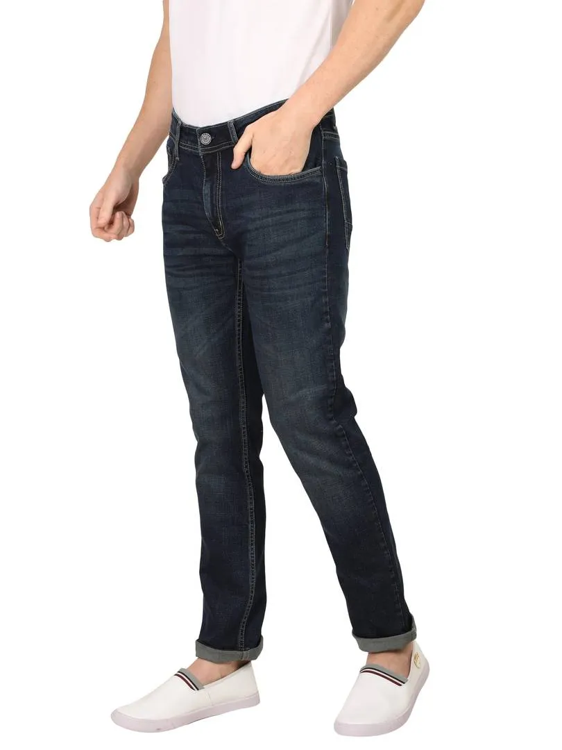 Men's Blue Denim Solid Relaxed Fit Mid-Rise Jeans