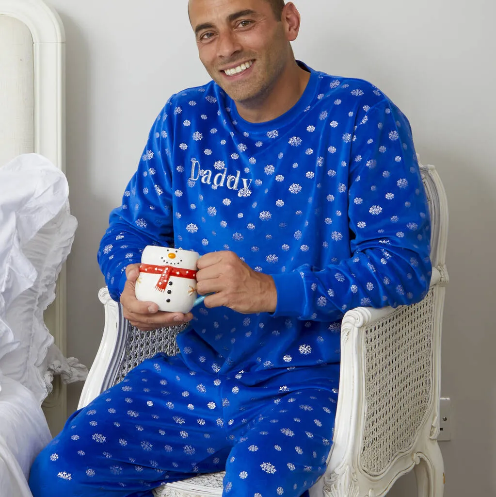 Mens Personalised Matching Family Christmas Snowflake Pyjamas