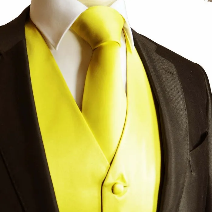 Men's Solid Sun Yellow Suit Vest Set