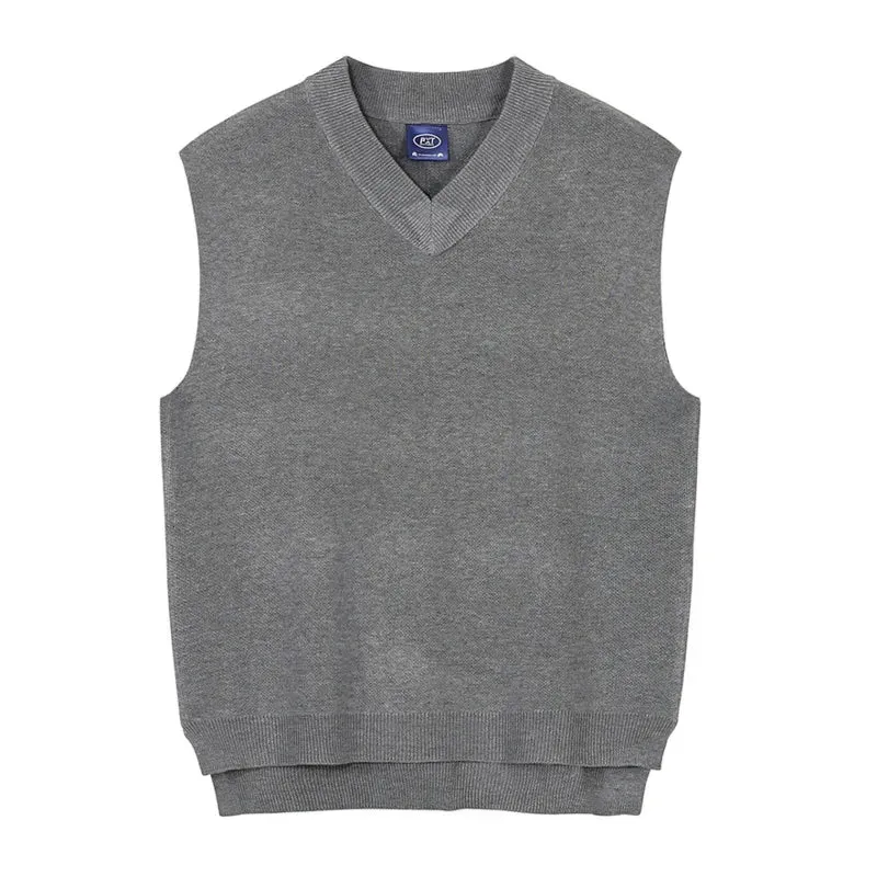 Men's V-neck Knitted Waistcoat Korean Fashion Versatile Catchback Loose Clothing Summer Sleeveless Sweater Vest 9Y7959