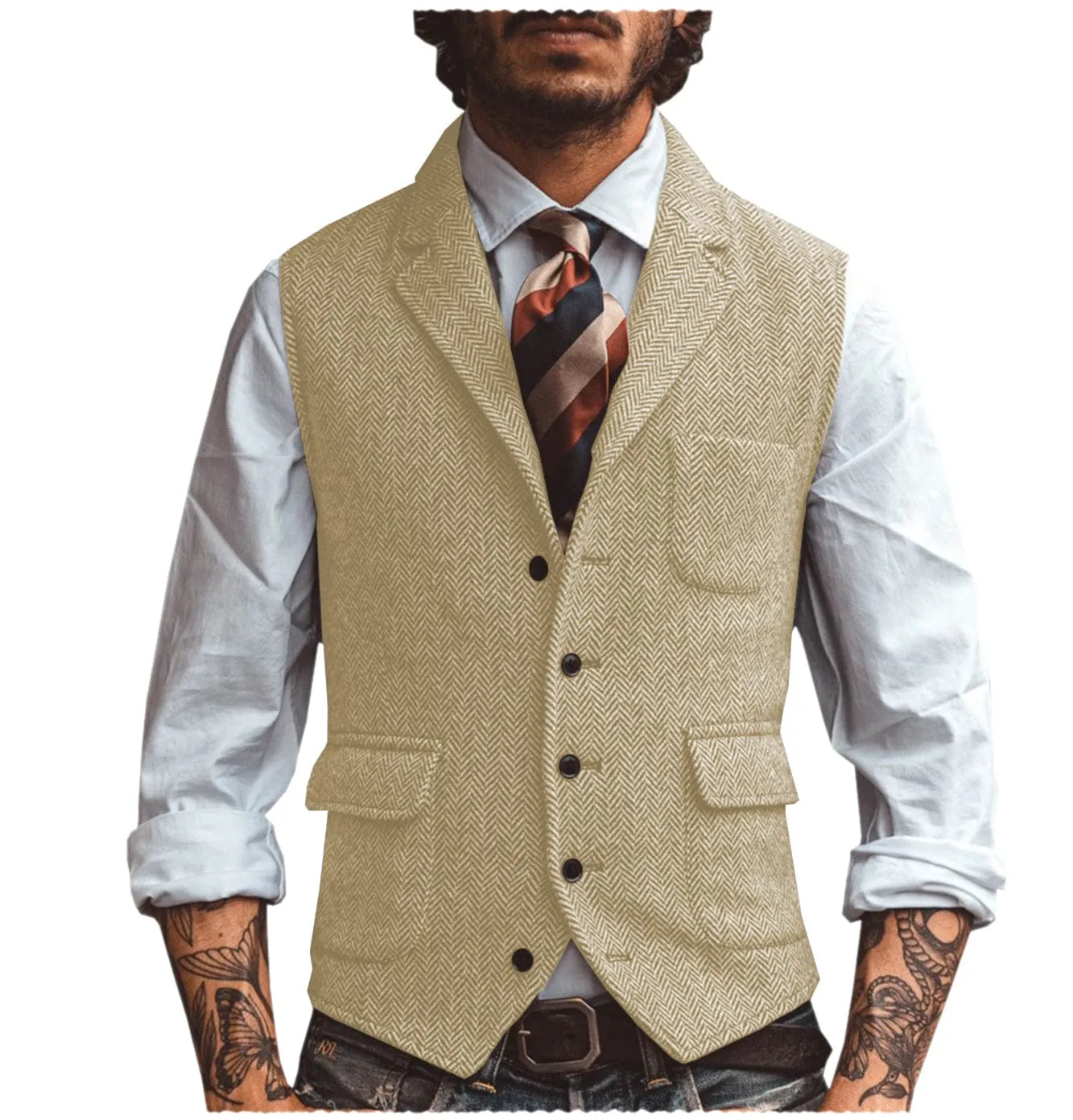 Men's Vest Notch Lapel Single Breasted Waistcoat