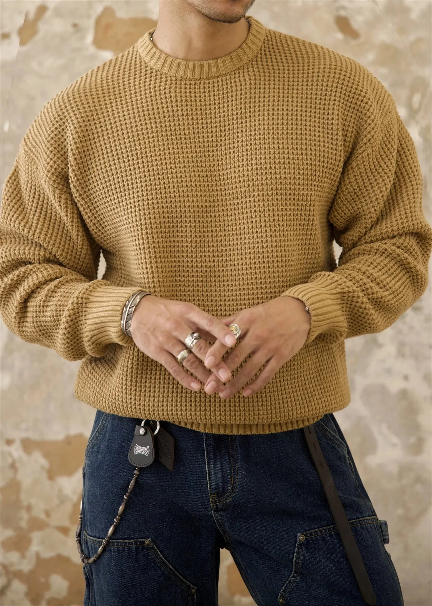 Men's Waffle O-neck Pullover