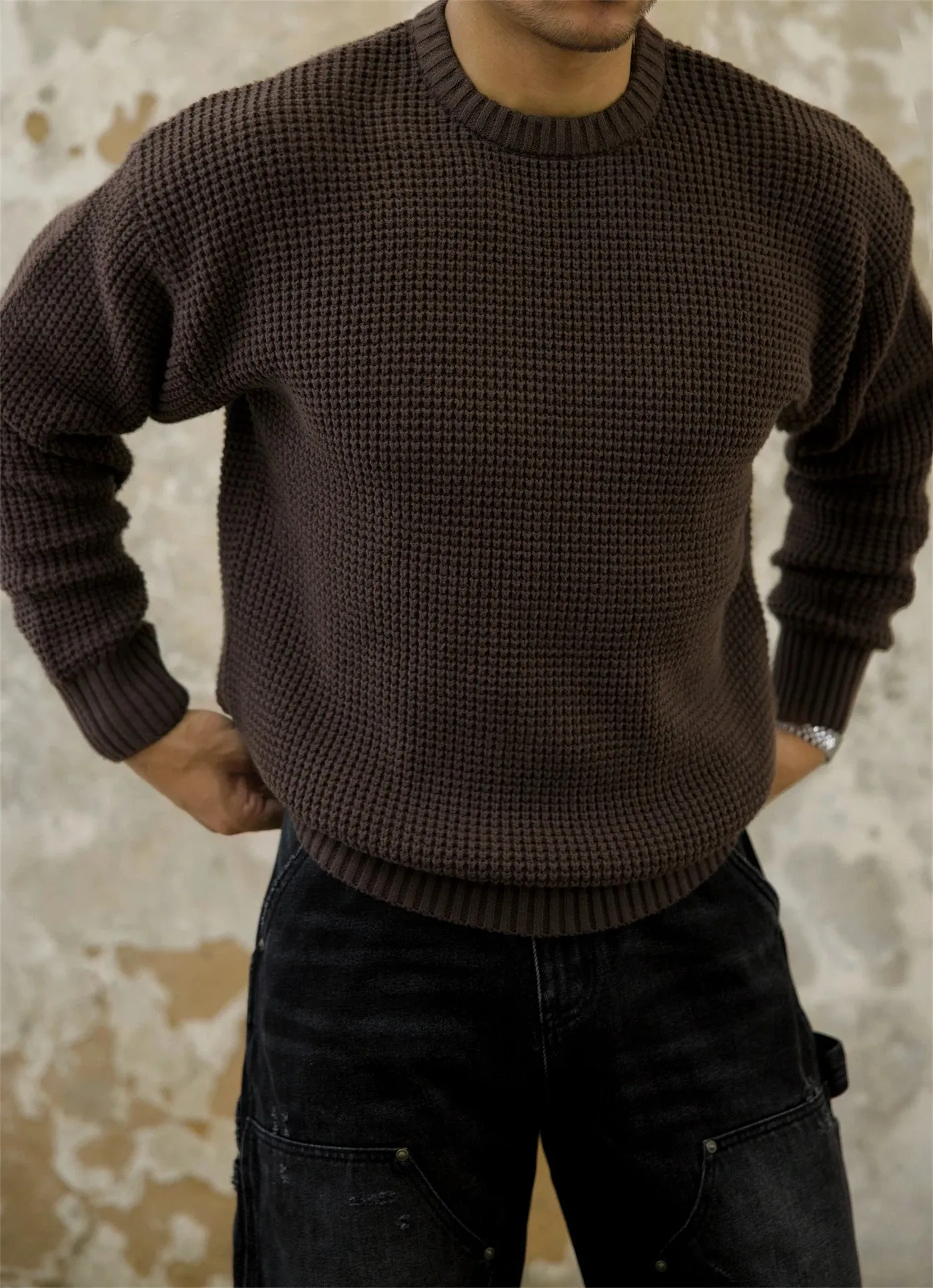 Men's Waffle O-neck Pullover