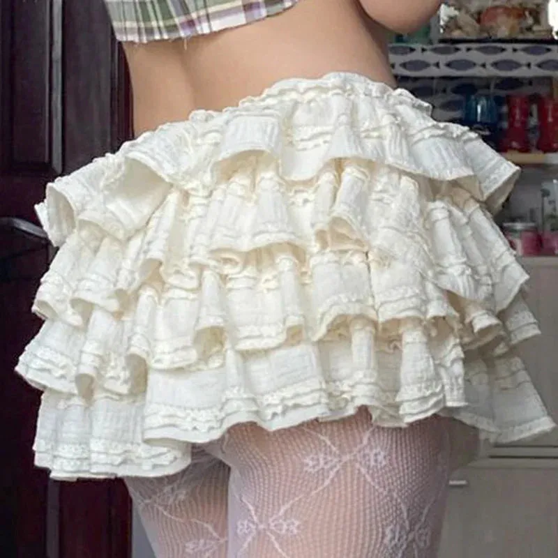 Metaversmall Sweet Korean Fashion Mini Skirt Women Folds Ruched Tierred Cute Coquette Hottie Y2K Aesthetic Summer Skirt Tulle Chic