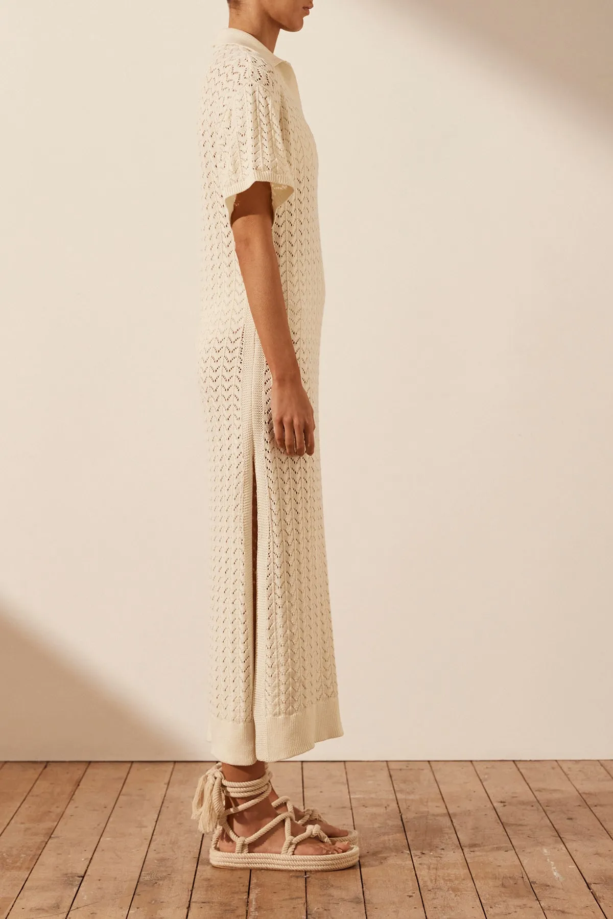 MIKALA CROCHET POLO MIDI DRESS - COCONUT