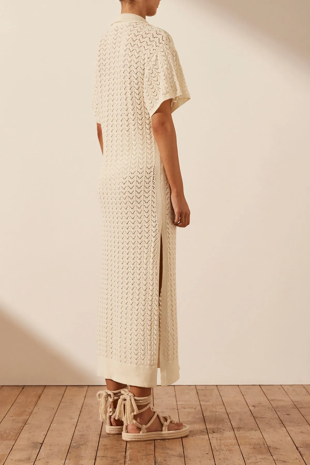 MIKALA CROCHET POLO MIDI DRESS - COCONUT