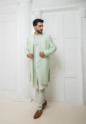 Mint Long Jacket With Kurta Set