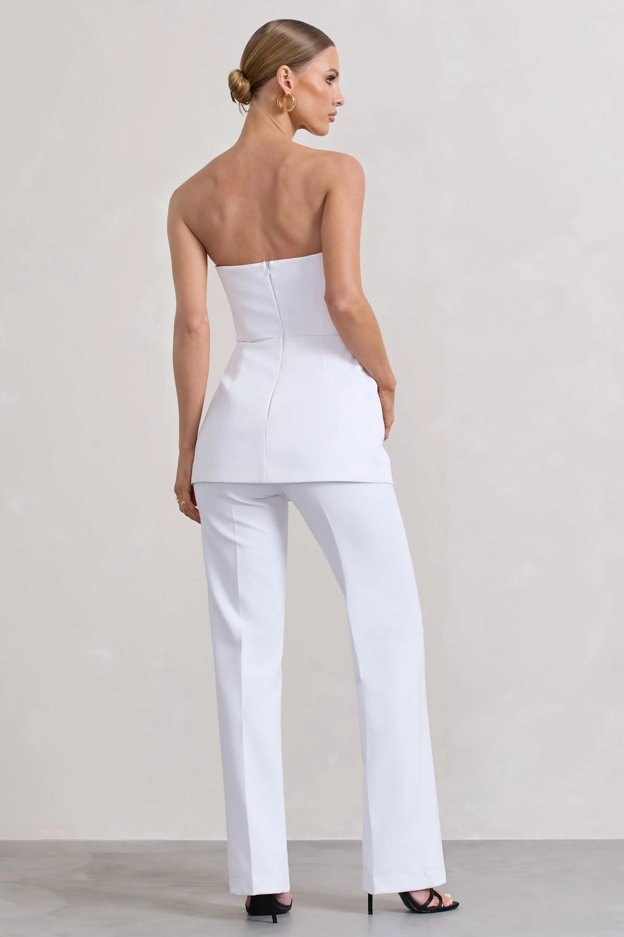 Money Moves | White Strapless Blazer-Inspired Straight-Leg Jumpsuit