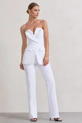 Money Moves | White Strapless Blazer-Inspired Straight-Leg Jumpsuit