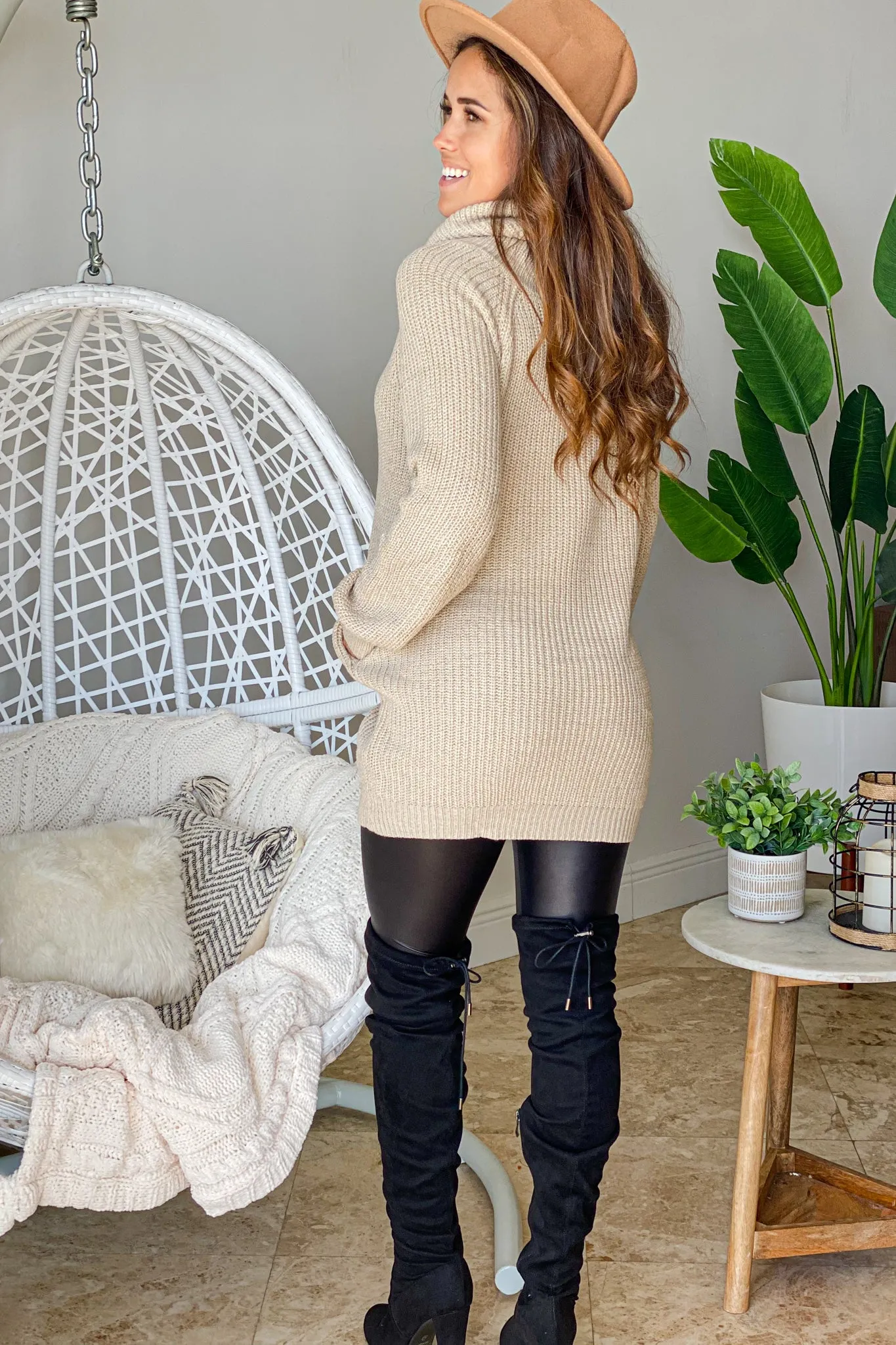 Natural Cowl Neck Sweater Dress