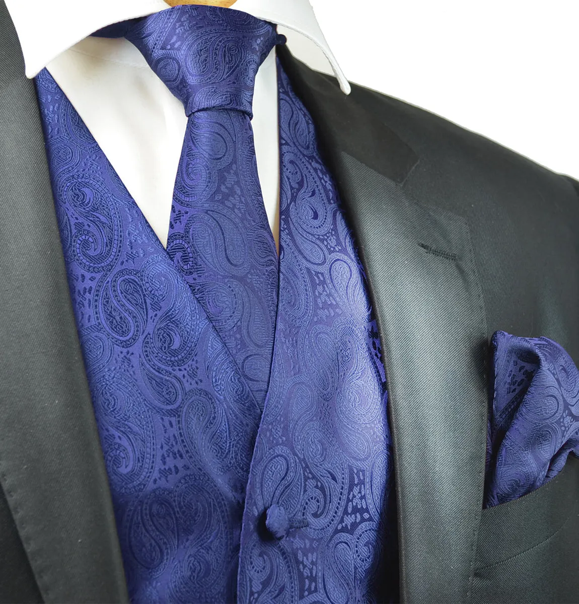 Navy Blue Paisley Tuxedo Vest Set