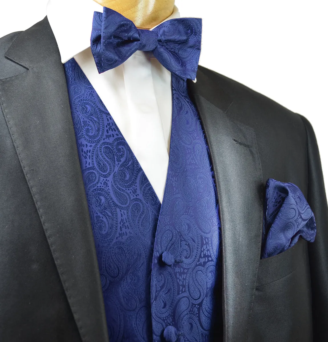 Navy Blue Paisley Tuxedo Vest Set