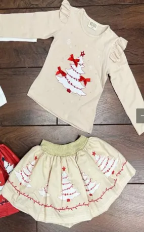 Neon kids girls beige 2 piece skirt set XMAS