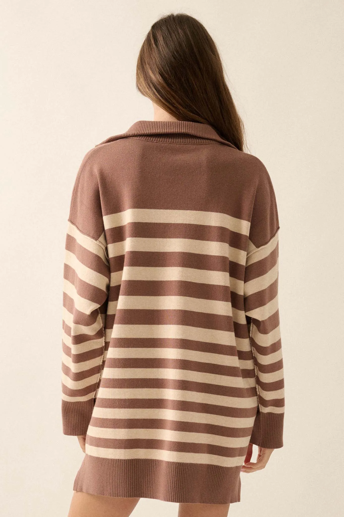 New Horizon Striped Half-Zip Mini Sweater Dress