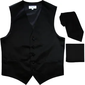 New Men's formal vest Tuxedo Waistcoat_necktie & hankie set wedding black