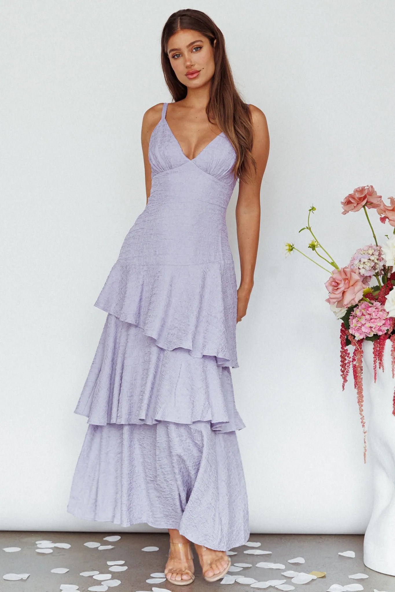 New Vibes Layered Hem Maxi Dress Lilac