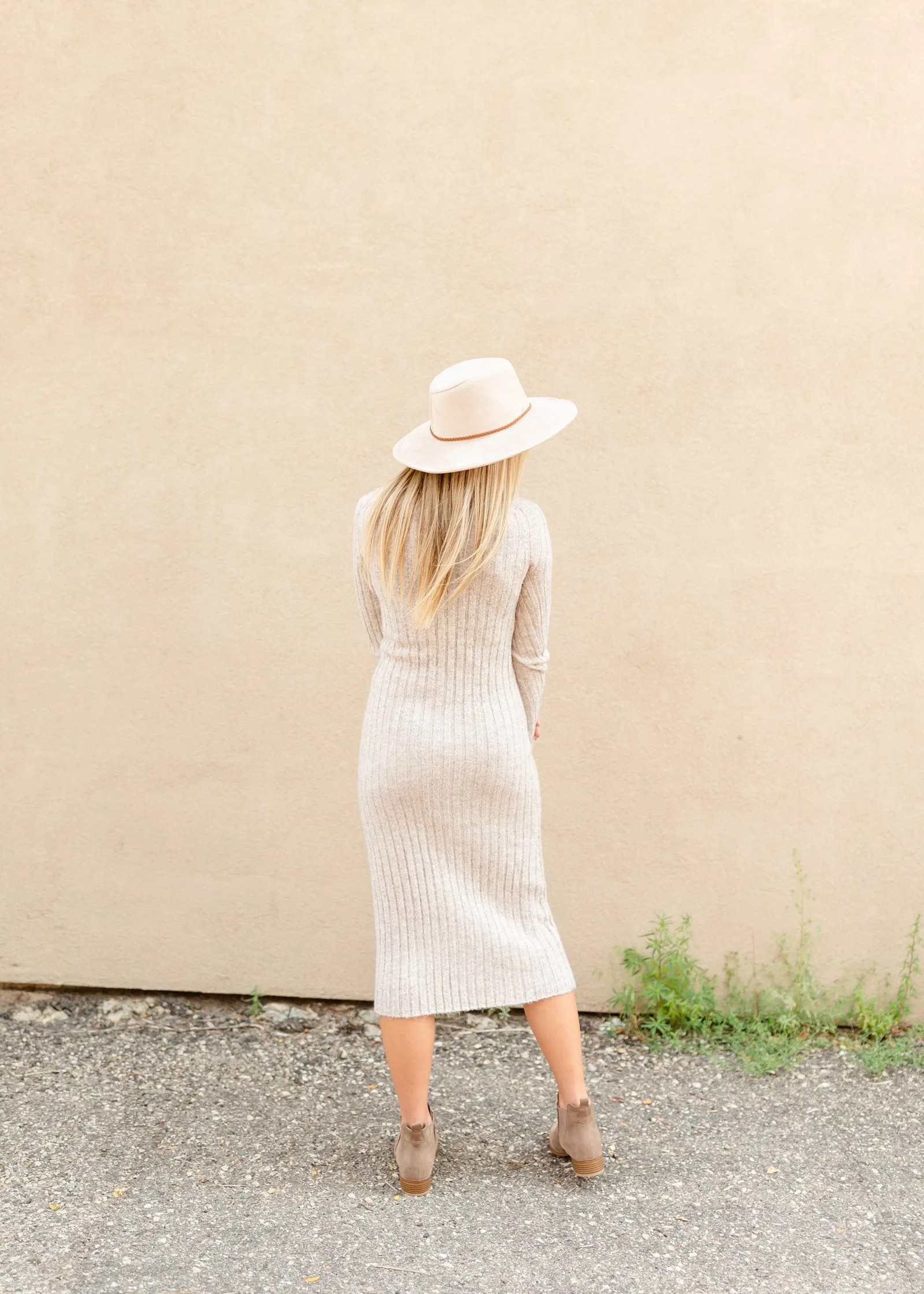 Oatmeal Rib Knit Turtleneck Dress