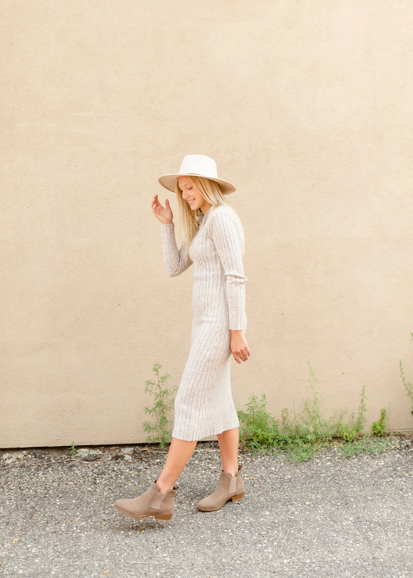 Oatmeal Rib Knit Turtleneck Dress